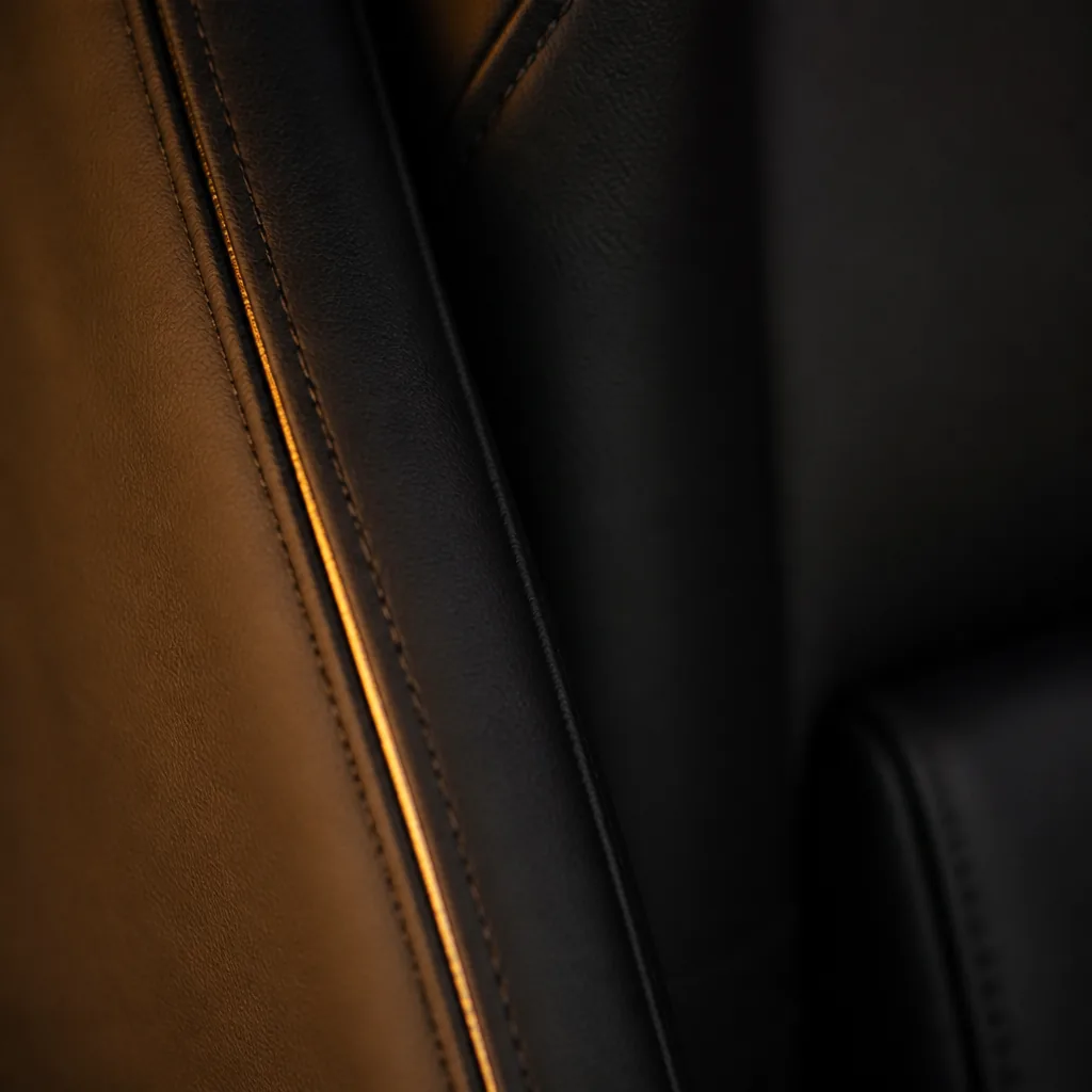 Costura de cuero con luz dorada / Leather stitching under golden light